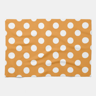 オレンジの白い水玉模様 キッチンタオル