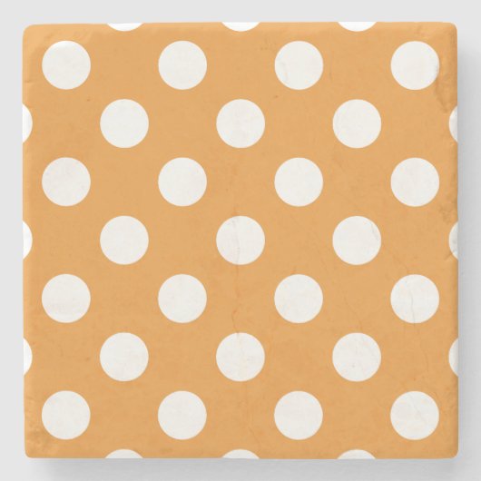 オレンジの白い水玉模様 ストーンコースター (正面)