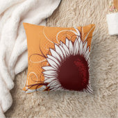 オレンジの白そしてバーガンディの花 クッション (ブランケット)