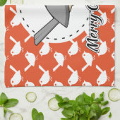 オレンジの白鳥のパターン – メリークリスマス キッチンタオル (折り畳み)