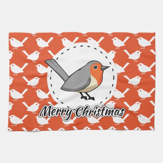 オレンジの白鳥のパターン – メリークリスマス キッチンタオル (横)