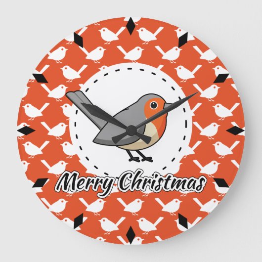 オレンジの白鳥のパターン – メリークリスマス ラージ壁時計 (正面)