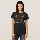オレンジの目猫の顔おもしろいなハロウィン Tシャツ (正面フル)