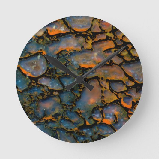 オレンジの石化恐竜の骨 ラウンド壁時計 (正面)