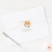 オレンジの砂浜の海岸カニの海の生物のウェディングシャワー スクエアシール (封筒)