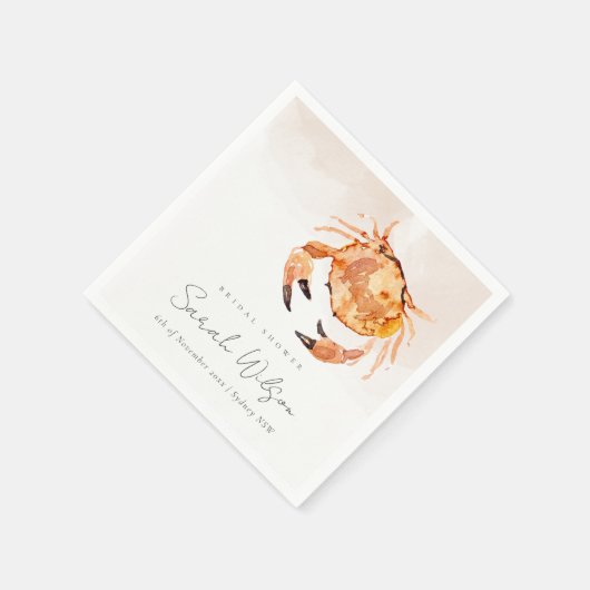 オレンジの砂浜の海岸カニの海の生物の水彩画をフィーチャーしたナチュラルな結婚式のシャワー スタンダードカクテルナプキン (角)