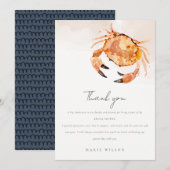 オレンジの砂浜の海岸カニの海の結婚式のお祝い サンキューカード (正面/裏面)