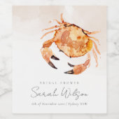 オレンジの砂浜の海岸カニの海事のウェディングシャワー ワインラベル (シングルラベル)