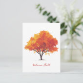 オレンジの秋の木 現代の水彩画 シーズンポストカード (スタンド正面)