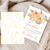 オレンジの秋の花模様の小さなかぼちゃ 招待状