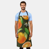 オレンジの継ぎ目のないパターン エプロン (着用した状態)