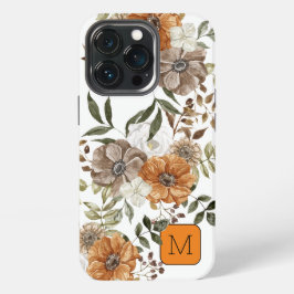 オレンジの縁取りが可愛いイニシャル入りフラワーモチーフ iPhone 13 PROケース