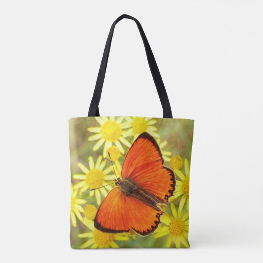 オレンジの翼を持つ蝶と花 トートバッグ (裏面)
