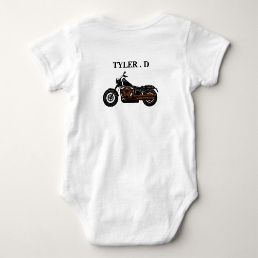 オレンジの翼、グレーとバイクのパーソナライズ可能 ベビーボディスーツ (裏面)