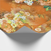 オレンジの背景に継ぎ目のないミックスフラワー ラッピングペーパー (角)
