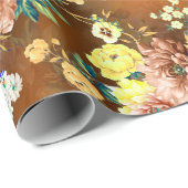 オレンジの背景に継ぎ目のないミックスフラワー ラッピングペーパー (ロールコーナー)