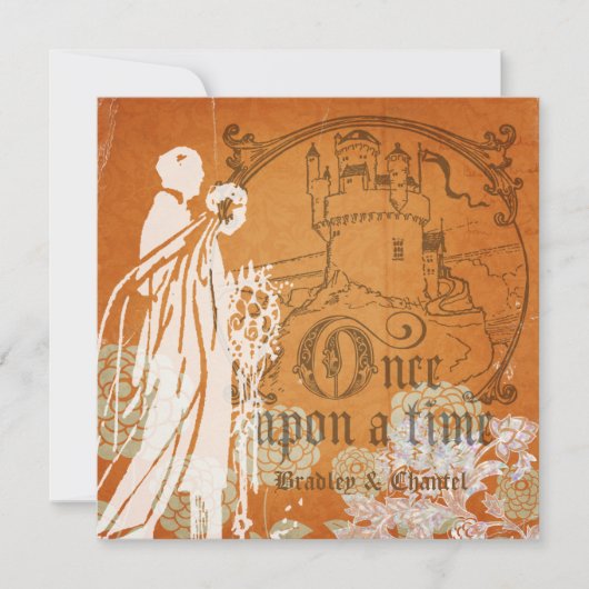 オレンジの花が咲く「Once Upon a Time」のウェディング招待状 招待状 (正面)