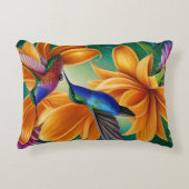 オレンジの花でハミングする鳥 アクセントクッション (正面)