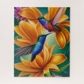 オレンジの花でハミングする鳥 ジグソーパズル (縦)