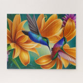 オレンジの花でハミングする鳥 ジグソーパズル (横)