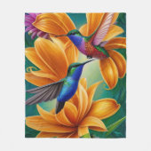 オレンジの花でハミングする鳥 フリースブランケット (正面)