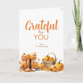 オレンジの花とカボチャの感謝のグリーティング カード (正面)