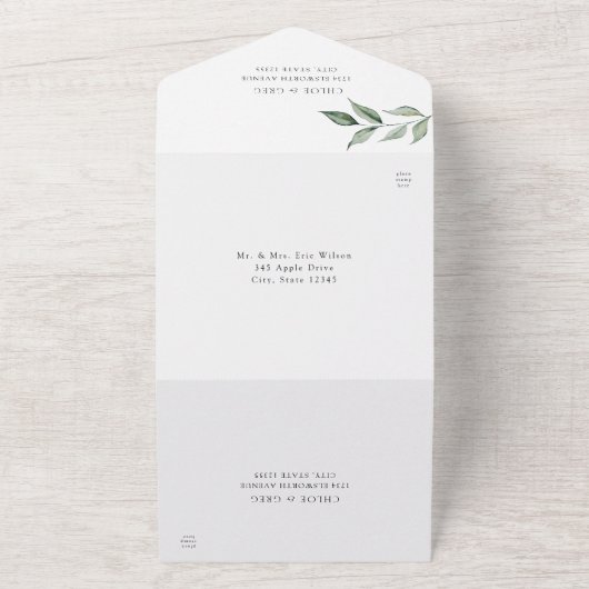 オレンジの花とグリーン ウェディング オールインワン オールインワン招待状 (外側)