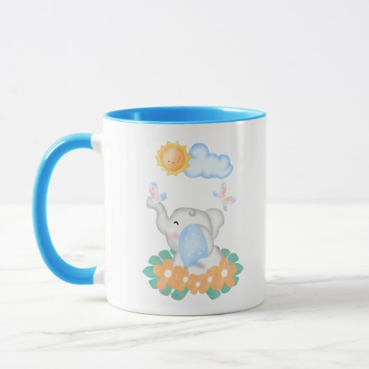 オレンジの花と可愛い赤ちゃん象 マグカップ (左)