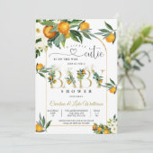 オレンジの花と緑の葉のベイビーシャワー招待状 招待状 (スタンド正面)