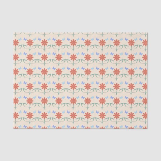 オレンジの花と青い蝶々 薄葉紙 (正面)
