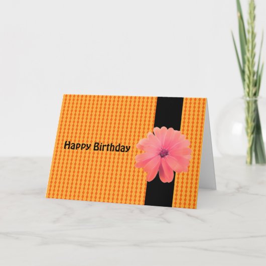オレンジの花と黒のリボンのバースデーカード カード (正面)