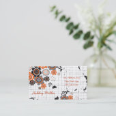 オレンジの花のひよこのグランジなインクは落書きの子供にしみを付けます 名刺 (スタンド正面)