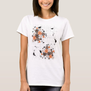 オレンジの花のひよこのグランジなインクは落書きの子供にしみを付けま Tシャツ