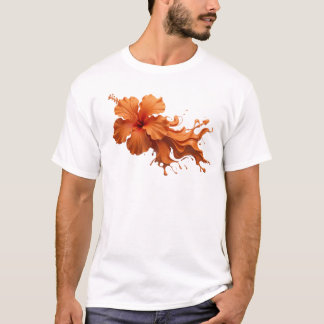 オレンジの花のカスタムアブストラクトアートデザイン Tシャツ