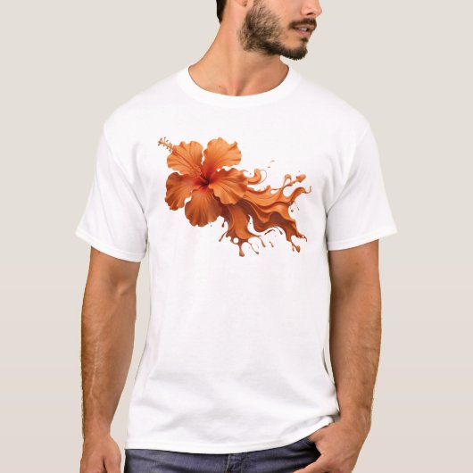 オレンジの花のカスタムアブストラクトアートデザイン Tシャツ (正面)