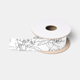 オレンジの花のスケッチオン白 サテンリボン