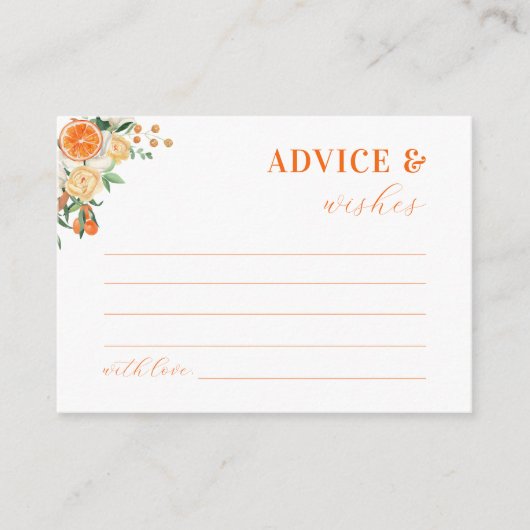 オレンジの花のブライダルシャワーのアドバイスと願い エンクロージャーカード (正面)