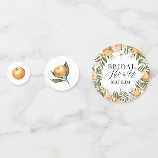 オレンジの花のブライダルシャワーパーティーの飾り(シトラス・オレンジ・ブロッサム) コンフェッティ (正面)