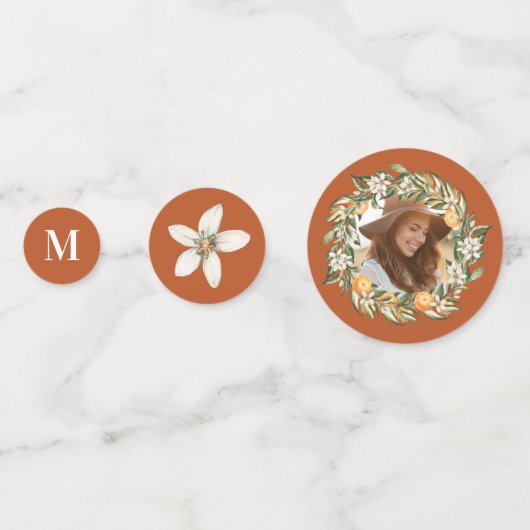 オレンジの花のブライダルシャワーパーティーの飾り(シトラス・オレンジ・ブロッサム) コンフェッティ (裏面)