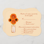 オレンジの花のメイソンジャー返信カード 招待状 (正面/裏面)