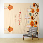 オレンジの花のメイソンジャー 写真用背景 タペストリー (インサイチュ(横))