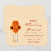 オレンジの花のメイソンジャー 花嫁の友人カード 招待状 (正面/裏面)
