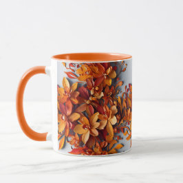 オレンジの花の柄のツートンコーヒーマグ マグカップ