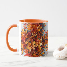 オレンジの花の柄のツートンコーヒーマグ マグカップ