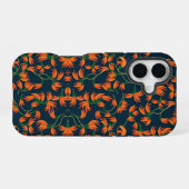 オレンジの花の流れるパターン iPhone 16ケース (裏面横)