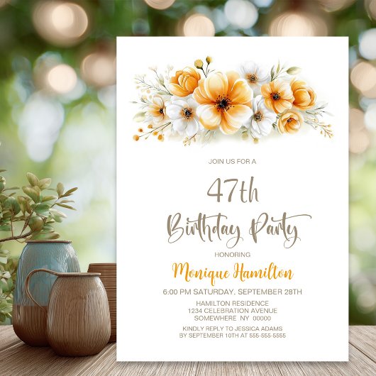 オレンジの花の誕生日パーティー 招待状