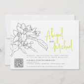 オレンジの花の鉛筆スケッチ ウェディング 招待状 (正面)