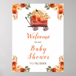 オレンジの花の飾り付きパンプキントラックのベイビーシャワー ポスター