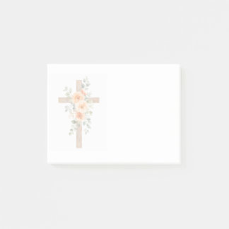 オレンジの花をあしらったキリスト教の十字架のノートパッド ポストイット