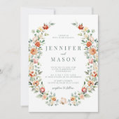 オレンジの花をあしらったラスティックな結婚式の招待状 招待状 (正面)